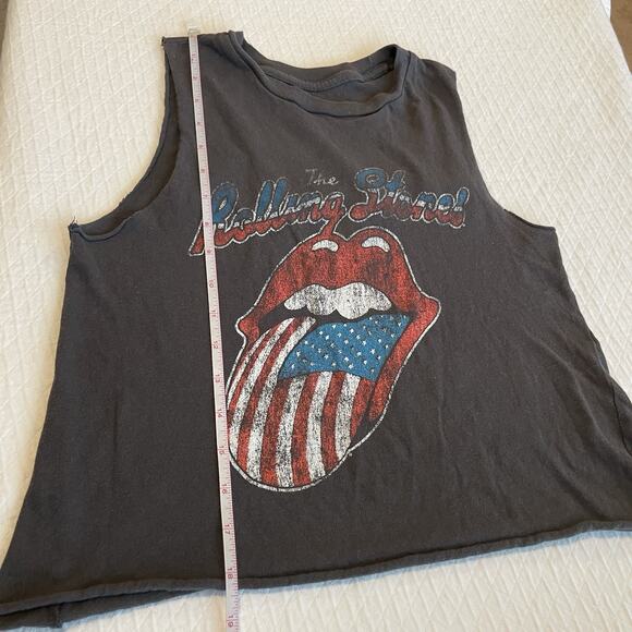 Rolling Stones Distressed Cutoff Muscle Tank Top XS Rocker Grunge Americana Flag - Picture 6 of 7